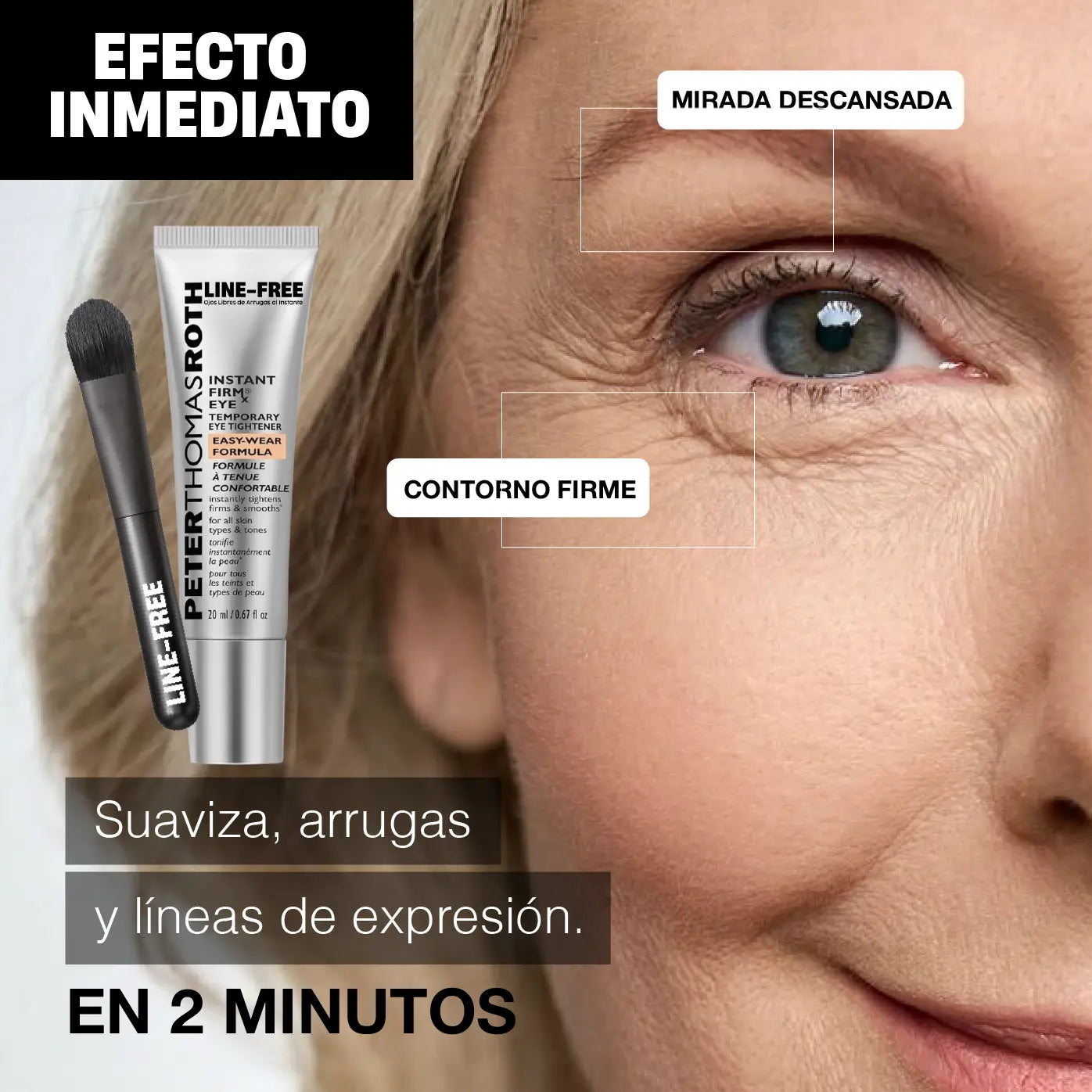 LINE-FREE | TENSOR TEMPORAL + BRUSH | OJOS LIBRES DE ARRUGAS AL INSTANTE 3X1
